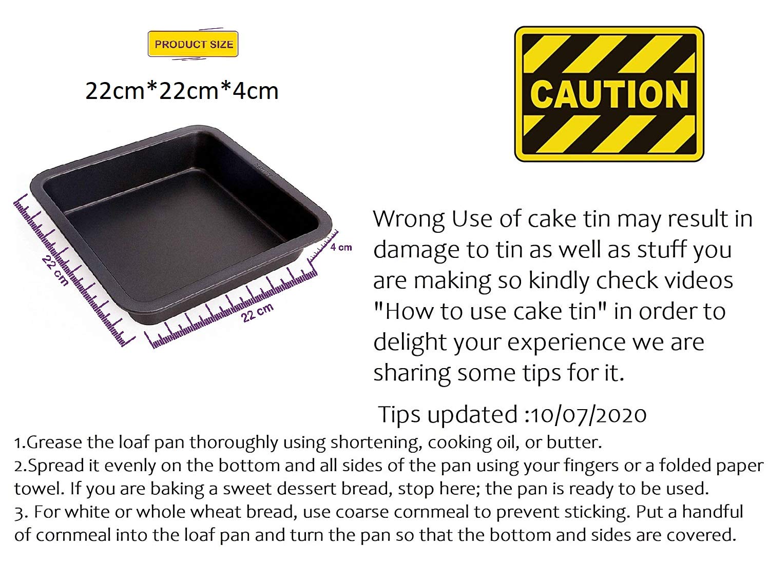 SYGA 2 Piece Square Non Stick Carbon Steel Cake Tin (2_Black)_Size: 22.5 * 22.5 cm