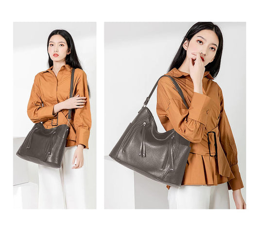 SYGA Women's Shoulder Leather Crossbody Tote Bag with Multiple Internal Pockets in Pretty Color (GRAY)