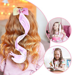 SYGA Children's Cute Cartoon Pony Unicorn Bow Hair Extensions For Girls three colors Hairpin Wig Headdress Colorful Wig(Multi-05)