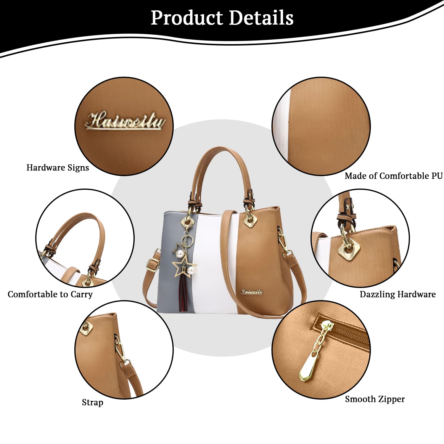 SYGA Handbags for Women with Multiple Internal Pockets in Pretty Color Combination, Women's Satchel Handbag(KHAKI)