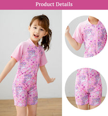 SYGA Children's Swimsuits for Girls Horse with Flowers and Stars-XL Size Perfect for Kids Age 7-8 Years Old (Pink)