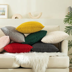 MOMISY Corduroy Cushion Throw Pillow Covers Pink 45 x 45cm, 18x18 inch (White, 2)