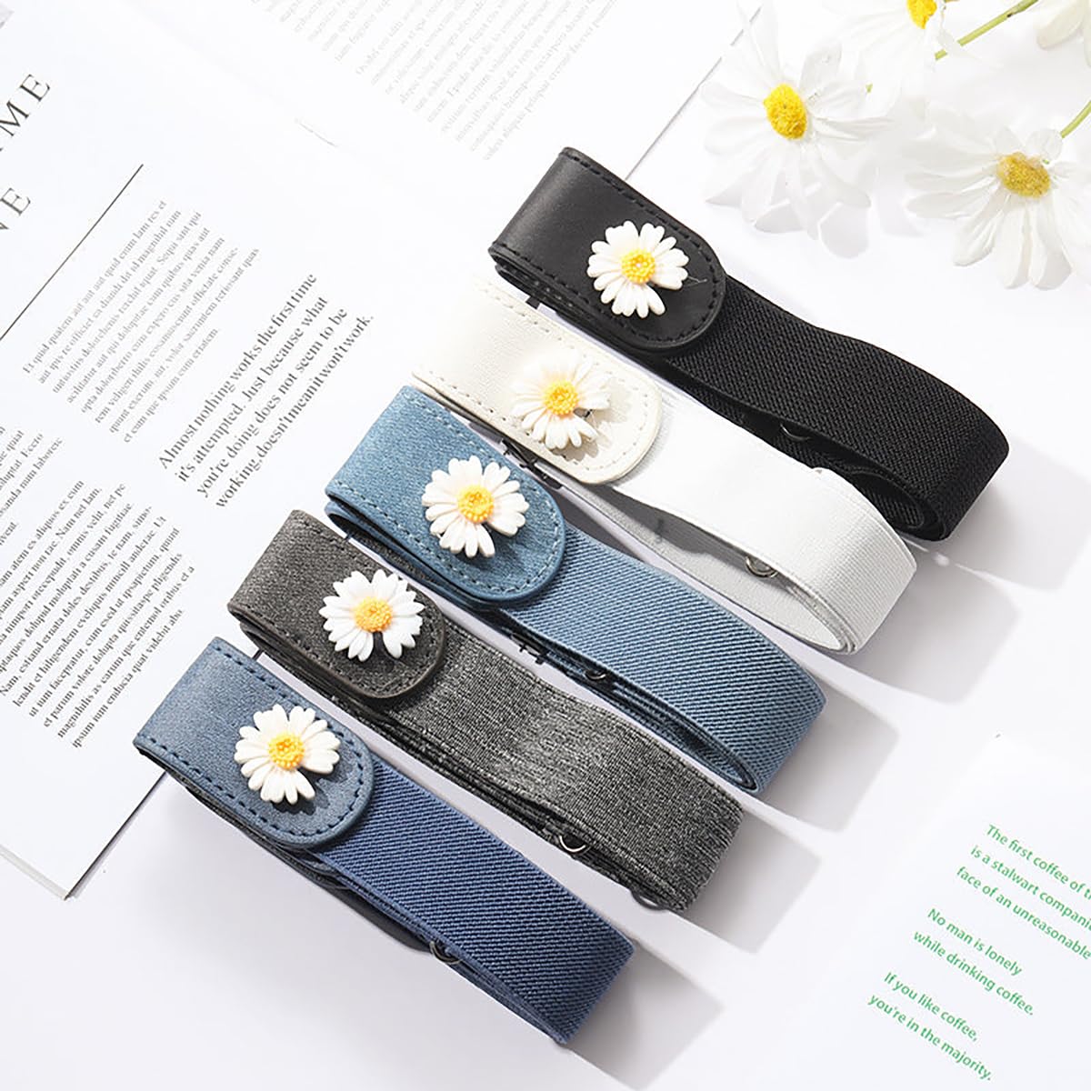 SYGA Jeans Belt Elastic Women's Punch-Free Decoration Flower buckle Style Lazy Belt
