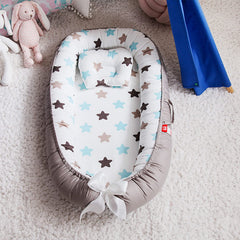 SYGA New Born Baby Nest Portable Reversible Sleeping Bed Foldable Sleeping Toddler Cotton Baby Mattress Pillow for 0-2 Years Baby, 53 X 88 CM, Blue Edge Blue Star