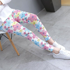 SYGA Children's Leggings Star Rainbow Print Girls Leggings Thin Outer Wear Girls Pants Suitable Age for 9-11 Years Old(White)
