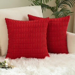 MOMISY Corduroy Cushion Throw Pillow Covers Pink 45 x 45cm, 18x18 inch (Red, 2)