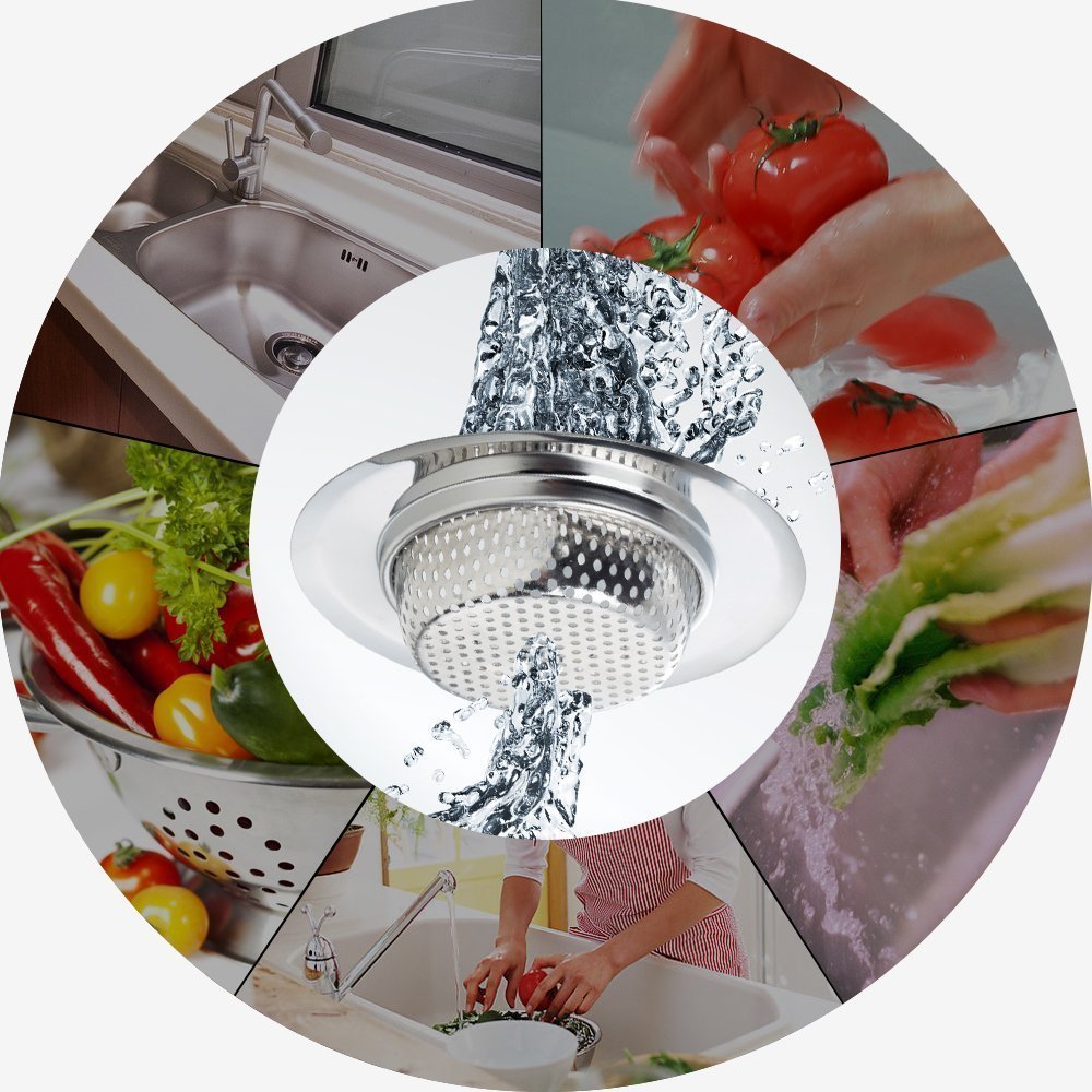 SYGA Heavy Duty Large Rust Free Stainless Steel Kitchen Sink Strainer Plug, Filter Stopper Mesh Jali Long Hair Food Blockages Cleaning Tool (11.3 cm, Diameter 7.3cm to 9.0cm) - 2 pieces