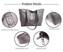 SYGA Women's Crossbody Bag, Single Shoulder Strap, Zipper Closure, Genuine Leather, Grey