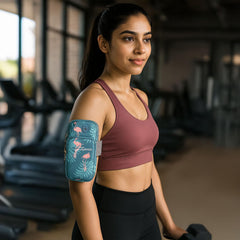 MOMISY Arm Band for Mobile for Cycling, Running, Jogging, Gym Exercise, Outdoor Sports Waterproof Compatible with iPhone & Other Phones, Size up to 6.5 inch (Cyan Heron)