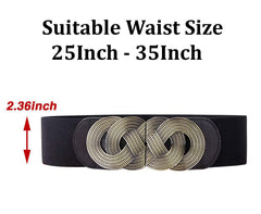 SYGA Women Cinch Belt, PU Leather Stretchy Waist Belt with Woven Metal Buckle, Retro Style Black