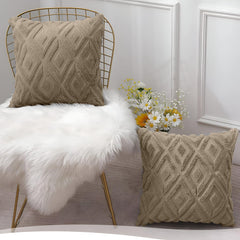 MOMISY Corduroy Cushion Throw Pillow Covers, Diamond, 45 x 45 cm, 18 x 18 inch (2, Khaki2)