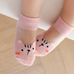 MOMISY Kids Ankle Socks, 5 Pairs, Tube Style, for Toddlers and Infants (IN, Age, 12 Months, 24 Months, AnimalCat)