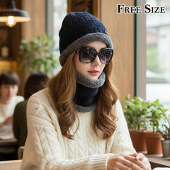 MOMISY Unisex Woolen Beanie Design Cap Plus Muffler Scarf Set for Men Women Blue