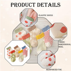 MOMISY Kids Cotton Socks Colorful Polka Dot & Striped Patterns, Soft Breathable Ankle Socks for Boys & Girls 5 Pair (Multicolor)