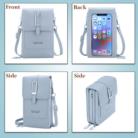 MOMISY Mobile Bag Cellphone Sling Card Holder Wallet Handbag, Transparent Screen, Crossbody Multi-function Shoulder Bag for Girls-Belt (Blue)