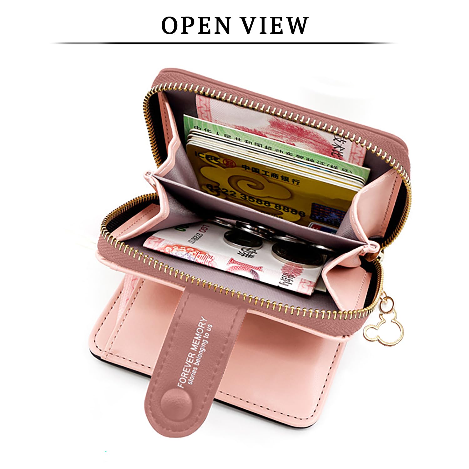 SYGA Women's Short Zipper Buckle Personalized Pu Leather Wallet Coin & Card Purse(Flower Pink)