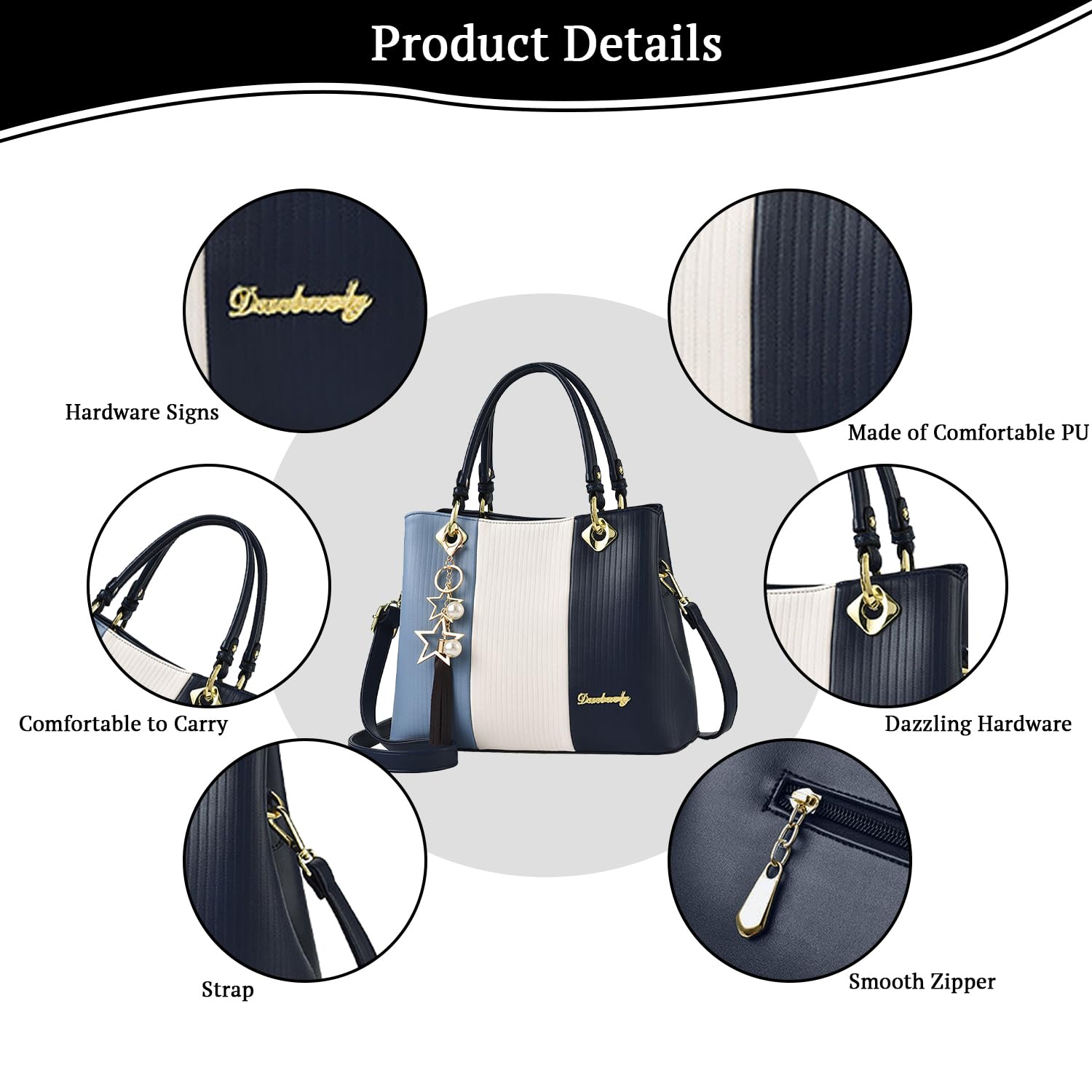 SYGA Handbags for Women with Multiple Internal Pockets in Pretty Color Combination, Women's Satchel Handbag(NAVY BLUE)