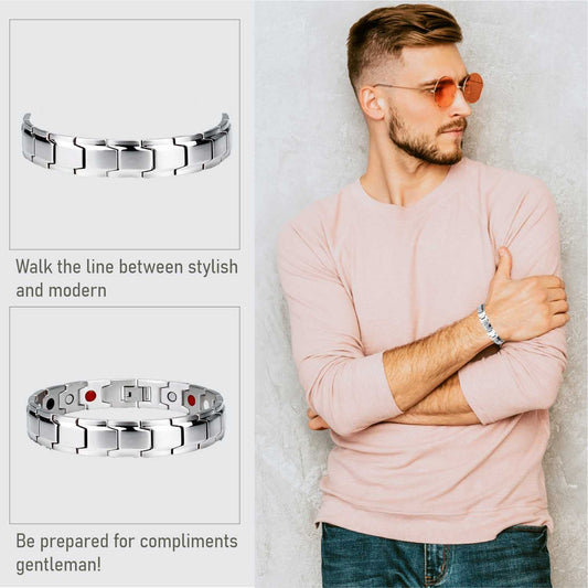 SYGA Men's Bracelet Magentic Titanium Double Strength Magents Two Tone Adjustable Wristband Bracelets Ideal Gift for Men Father Husband Brother Son- Black Gold