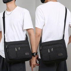 MOMISY Canvas Sling Cross Body Bag Travel Side Bag Office Messenger Bag Business Bag Multi Pocket Shoulder Bag Money Bag for Adults, Men and Women (Black)