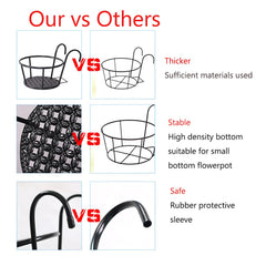 STANSY Iron Balcony Railing Plant Holder, Round Hanging Flower Pot Stand, Heavy Duty Metal Planter Basket for Balcony, Garden & Outdoor Decor, BlacK