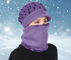 SYGA Women Balaclava Hat Beanie Winter Cap Snow Ski Winter Knit Neck Scarf Hiking Sports for Autumn Winter, Above 15 Year - Dark Pink