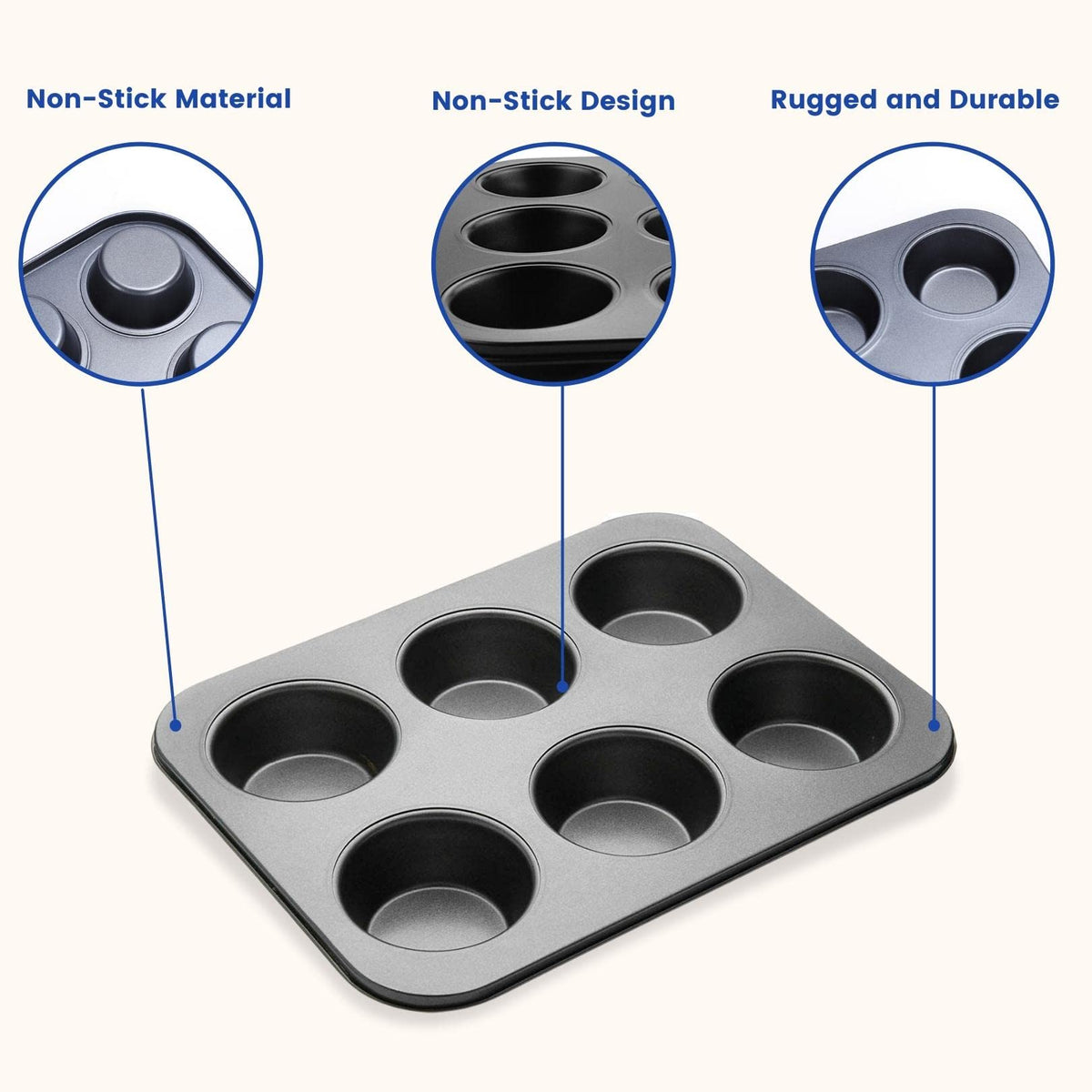 Syga 1Pcs Muffin Cup Cake Tray for 6 Muffins Bakeware Silicone Muffin Pan_Black