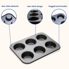 Syga 1Pcs Muffin Cup Cake Tray for 6 Muffins Bakeware Silicone Muffin Pan_Black