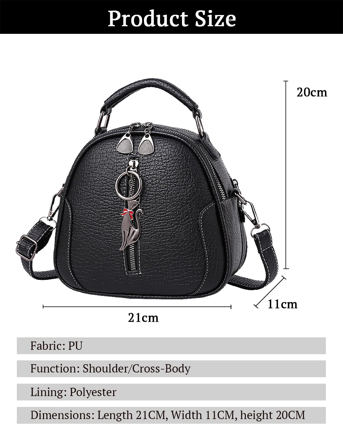 SYGA Women's Crossbody Bag, Zip Top, PU Leather Shoulder Bag (Black)