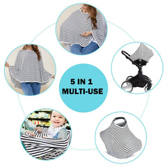 MOMISY Car Seat Canopy Nursing Scarf Poncho Multi-Use Cover, Shopping Cart Cover, Stroller Cover, Infinity Scarf 360° Privacy Breastfeeding Protection, Baby Shower - Black White Strip