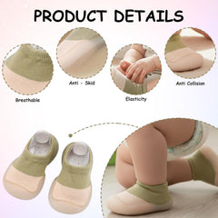 MOMISY Anti-Skid leather soled 2 Color Shoe Socks for Baby Boys and Baby Girls-12 to 24 months, Medium (Army Green, 12-24 Months)