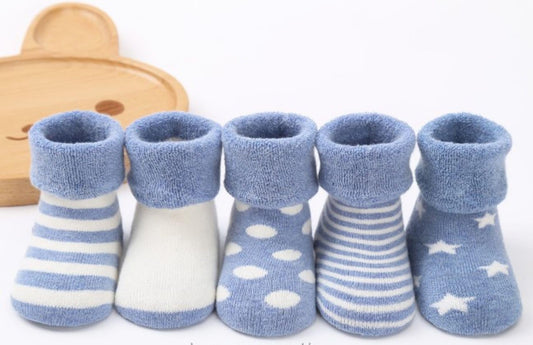 MOMISY 5 Pairs Tube Socks for children Toddlers Infant Baby Girl Boys (Light Blue, 2 year to 4 year)