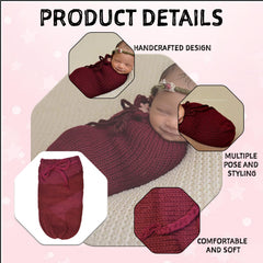 MOMISY Newborn Photography Photoshoot Prop, Crochet Costume Set, Knitted Sleep Bag (Maroon, 0-6 Months)
