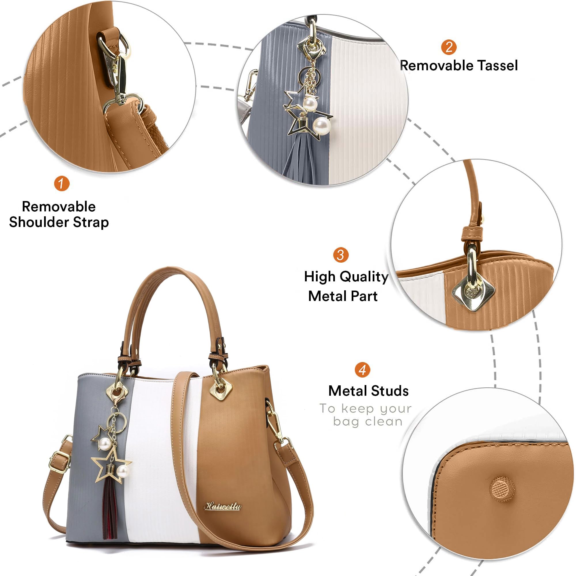 SYGA Handbags for Women with Multiple Internal Pockets in Pretty Color Combination, Women's Satchel Handbag(KHAKI)