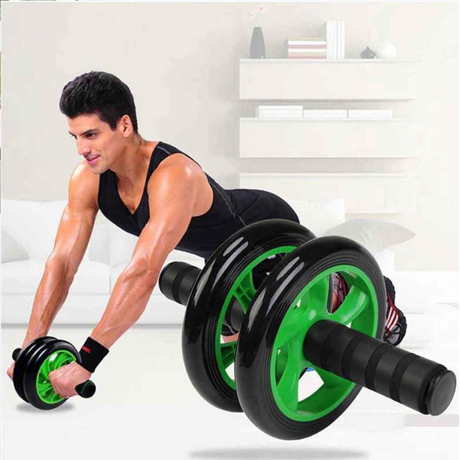 SYGA Dual Wheel Fitness Equipment-Perfect for Abdominal Strengthening and Toning-Fitness(Green)