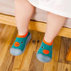MOMISY Baby Anti-Skid Shoe Socks, Rubber Sole, Unisex, Low Top, Indoor Casual Wear, 3 Pairs (IN, Age, 12 Months, 18 Months, Green)