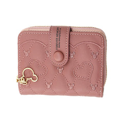 SYGA Women's Short Zipper Buckle Heart Shaped Wallet with Key Chain, Cute for Girls Pu Leather Wallet Coin & Card Purse(Mickey Pink)