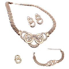SYGA Women Necklace Set Gold-tone Five Rings Pattern Four Piece Jewelry Set Earrings Necklace Bracelet Ring Wedding Festival For Women