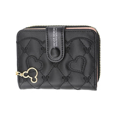 SYGA Women's Short Zipper Buckle Heart Shaped Wallet with Key Chain, Cute for Girls Pu Leather Wallet Coin & Card Purse(Mickey Black)