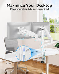 Dual Monitor Stand Height up to 26.6 inch, Monitor Desk Mount Holds up to 32 inch & 22 lbs Each, Gas Spring Dual Monitors Arm with C-clamp & Grommet Mounting, Freelift White