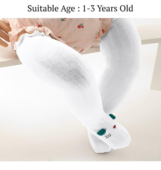 SYGA Baby Long Socks Cotton, Over the Knee, No Tightness, High-Top, Cute Design - M Size, Suitable for 6-12 Months (White)