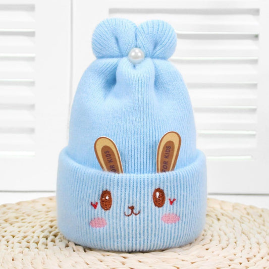 MOMISY Bunny Baby Cap, Soft Beanie Woolen Hat for Spring, Winter, Autumn, for Newborn, Infant, Toddler, Kids, Babies- 0 to 6 Months (in, Age, 0 Months, 6 Months, Blue)