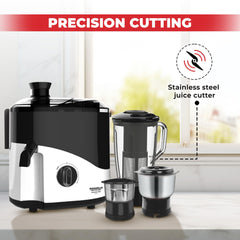 Maharaja Whiteline Odacio Pro Juicer Mixer Grinder With 3 Versatile Jars || 500 Watt || Food Grade Safe || 2 Year Warranty || Black and White