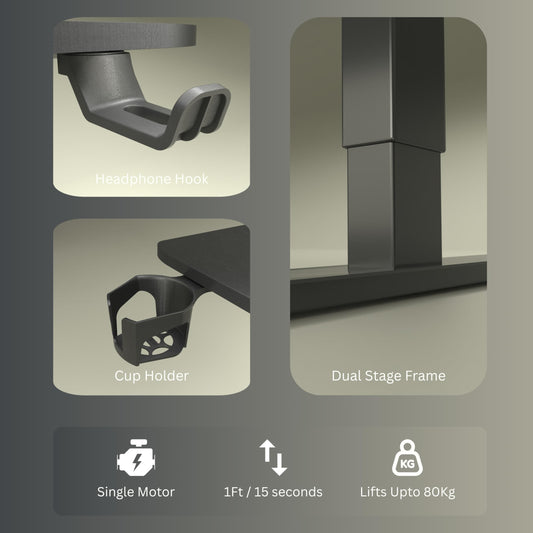 NeuArc Velocity Electric Height Adjustable Desk with one Piece Top | 80 Kg Weight Capacity | 5 Year Warranty | Sit-Stand Ergonomic Table | 3 Memory Preset (Matt Black, Table top - 120cm)