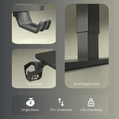 NeuArc Velocity Electric Height Adjustable Desk with one Piece Top | 80 Kg Weight Capacity | 5 Year Warranty | Sit-Stand Ergonomic Table | 3 Memory Preset (Matt Black, Table top - 120cm)