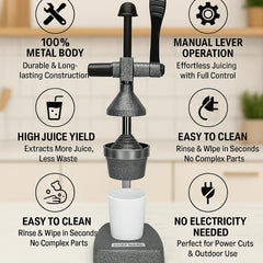CHEFWARE Aluminum Instant Hand Press Citrus Fruits and Vegetable Juicer, Big, Black,100% Made In India (Juice Pro Antique Silver)