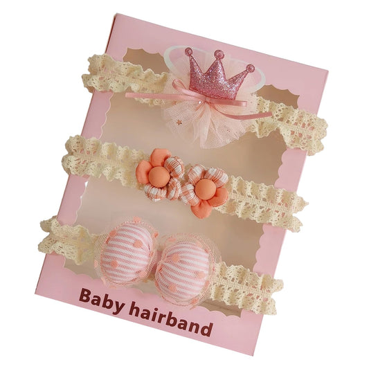 Baby Girl Hair Braids Lace Flower Headband, Pink