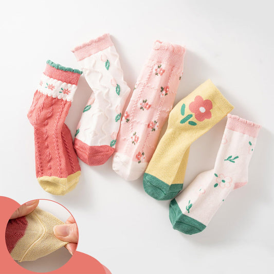 MOMISY 5 Pairs Baby kids Girl Boys Toddlers InfantmCotton Stretch Baby Socks (IN, Age, 3 Years, 5 Years, Pink Flower)
