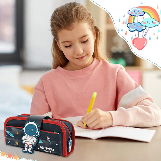 SYGA Children's Large Capacity Pencil Pouch with Astronaut Design, Stationery and Office Accessories Storage Pouch for Boys and Girls (Blue & Red)