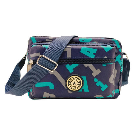 MOMISY Women Mobile Messenger cellphone Bag Ladies Nylon Shoulder Cross Body Long Strap for College, Outing, Travelling, Work (Medium, BlueLetter)