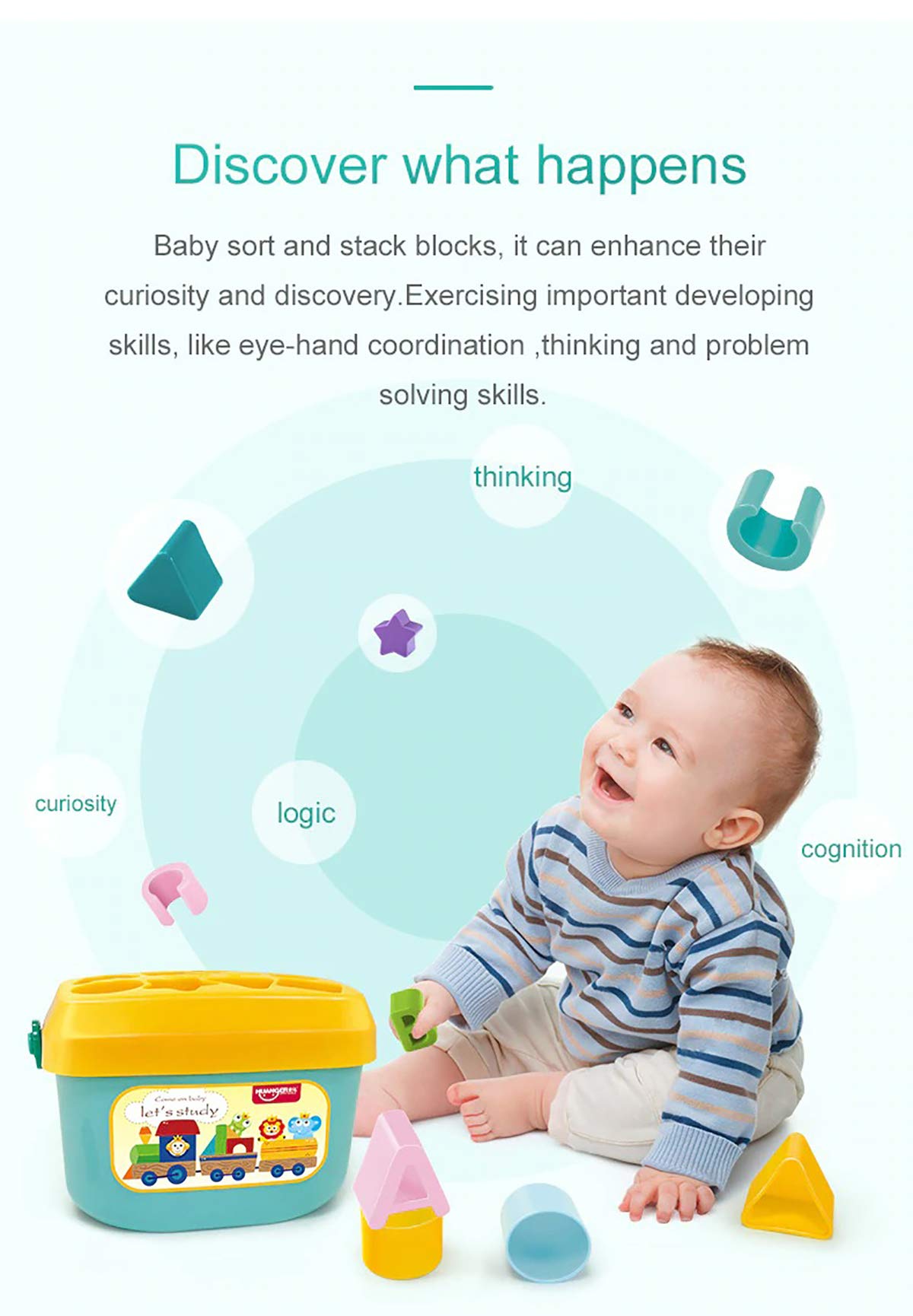 Syga 16 Pcs Baby's First Building Blocks - for Baby Kids - Alphabets and Shapes Learning